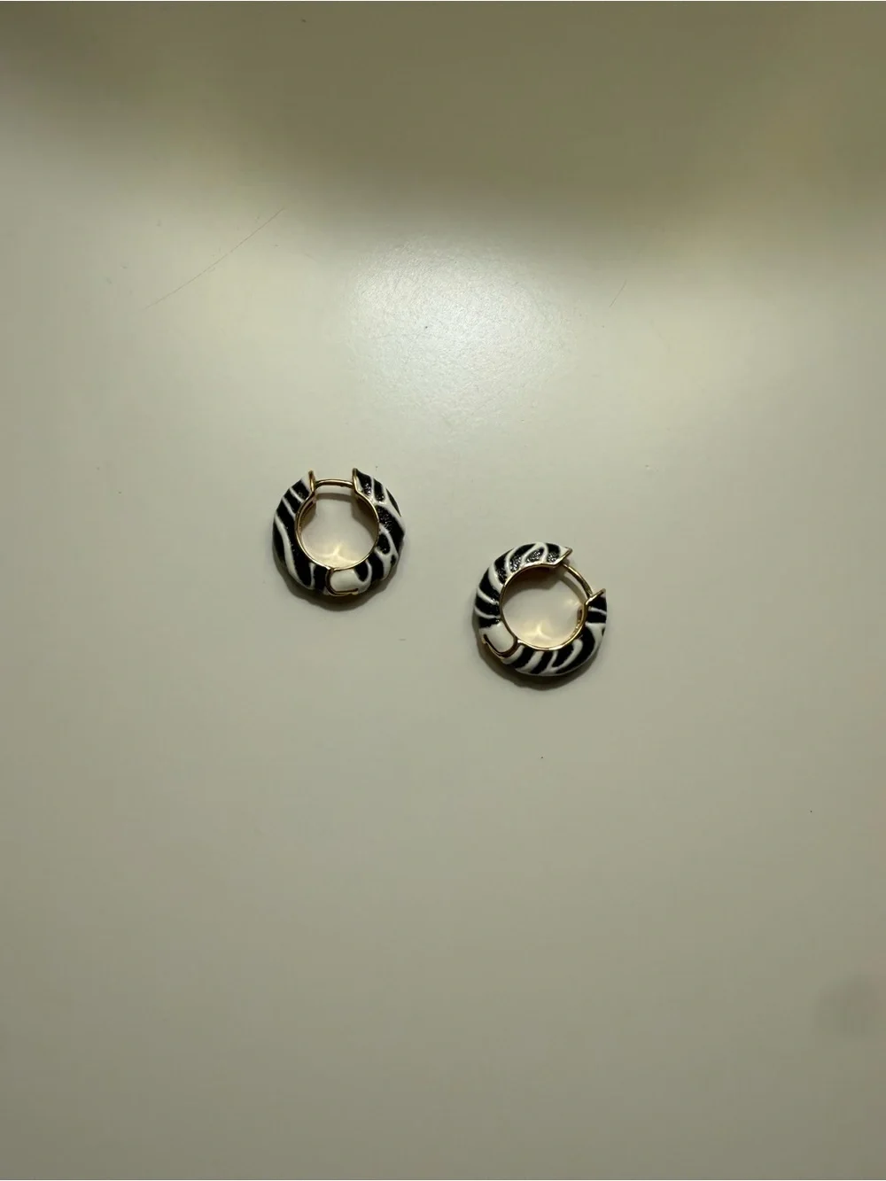 Gold-Tone Black & White Zebra Hoop Earrings